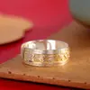 Anel de Prata 999 Banhado a Ouro com Mantra de Seis Palavras, Anel Masculino Personalizado, Tendência da Moda, Retrô
