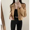 Chaqueta de gamuza simple y versátil estilo coreano para mujer, nuevo top corto de otoño e invierno con diseño único, chaqueta de nicho 17920