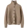Nuevo suéter de cachemira de cuello alto para otoño e invierno para mujer, tres hilos engrosados, doble bolsillo, tejido de ochos, cárdigan con botones