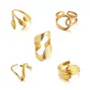 Anillos Personalizados Estilo Nuevo Europeo y Americano Acero Inoxidable Galvanizado al Vacío Hoja de Oro 18K Joyería Abierta Irregular al por Mayor