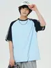 Camiseta Estilo Verano Pareja Hombre Patchwork Multicolor Manga Corta Marca de Moda Ins Casual Deportiva Top de Media Manga