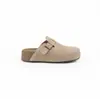 Couro de Ovelha~Estilo Uva Ma Altura de 4cm Aumento de Altura Sapatos Birkenstock Retrô para Mulheres, Chinelos Fechados para Uso Externo, Meio Chinelos Casuais