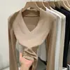 Camiseta interior de base de manga larga con hombreras y escote en V, popular este año, de alta gama, para mujer, nuevo modelo 2026, top de camiseta negra ajustado