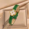 Hebilla de Acero Inoxidable Patrón de Bambú Pulsera de Cuero Genuino Correa de Reloj de Cuerda Cuerda para Muñeca Pulsera de Cuatro Hojas Cuerda de Correa para Reloj de Hombre y Mujer