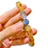 Pulsera de Diseño con Piedras Lunares Azul Fuerte Natural y Citrino de 10 mm