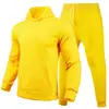 Conjunto unisex casual de otoño e invierno de 220 g, talla europea, color liso liso, conjunto de dos piezas de sudadera holgada de forro polar y pantalones de chándal