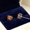 Brincos de Zircônia Colorida Redonda de 7mm para Mulheres, Design de Nicho Estilo Coreano, Brincos Modernos e Requintados com Quatro Garras Hefang