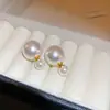 Pendientes de Nudo Perla Bañados en Oro Real Estilo Francés, Pendientes de Botón Exquisitos de Lujo Ligero Inspirados en Chanel, Pendientes Versátiles de Moda al por Mayor