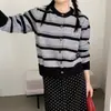 2026 Estilo Coreano Pesado Retro Lindo Perro Bordado de Moda Suave Otoño/Invierno Nuevo Suéter de Punto a Rayas Cárdigan Mujer de Moda