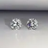 Aretes de plata de ley S925 de seis garras con diamantes brillantes, estilo hip-hop influencer moderno europeo y americano, aretes unisex de piedra hao