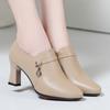 Zapatos de Boca Profunda de una Sola Capa para Mujer, Piel Suave, Tacón Medio, Zapatos de Piel para Otoño 2021, Primavera y Otoño, Zapatos Versátiles para Mujer con Falda, Zapatos de Tacón Alto para Mujer