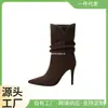 [Amazon] Botas de tacón de aguja con punta afilada y trenzado de gamuza de color puro para mantener el calor y otras pieles de microfibra