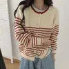 Cárdigan de punto a rayas suave y versátil estilo coreano para mujer, nuevo modelo otoño e invierno 2026, corte holgado, adelgazante, abrigo suéter grueso, moderno