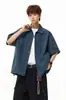 Camisa a Cuadros de Manga Corta Estilo Retro Japonés para Hombres y Mujeres, Cardigan Chaqueta Casual Holgado con Cuello Campana de Verano, Tendencia