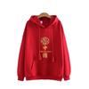 Suéter de estilo chino de moda nacional holgado con capucha y forro polar de otoño e invierno para mujer, nuevo jersey rojo grueso de manga larga de Año Nuevo
