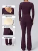 Conjunto de yoga estilo europeo y americano, secado rápido, sensación de segunda piel, doblemente pulido, escote en V pronunciado, manga larga, pantalones que levantan el trasero, ropa para deportes y fitness 62628+52338