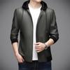 Moda Masculina Casual 2026 Primavera, Otoño e Invierno Chaqueta de Cuero Estilo Coreano con Capucha para Jóvenes y de Mediana Edad, Corte Holgado, Abrigo de Cuero Cálido