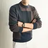 Novo suéter de tricô masculino para outono e inverno, pulôver com gola redonda, camisa básica casual, top de moda masculino jacquard