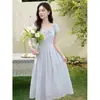 2026 Vestido rosa claro de moda estilo francés para mujer, nuevo modelo de verano, elegante vestido largo de poliéster azul marino