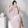 Pijama de Algodón y Seda Nuevo Muzhen para Mujer, Estilo Delgado de Verano, Algodón Artificial, Color Sólido, Camisón de Tirantes Largos, Ropa de Casa para Verano