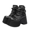 Botas Clásicas de Cuero Genuino de Suela Gruesa para Mujer, Retro Otoño e Invierno Nuevo Retro Tacón de Cuña Punta Redonda Velcro 10cm Botines