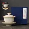 Pieza Abierta Ala de Cigarra Horno Ru Tazón Cubierto Sancai Taza de Té Individual Hogar Oficina Tazón de Té Té Té Tostado Juego de Té Kung Fu