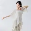 Top de Danza Clásica, Ropa de Punto para el Día a Día, Mono de Ballet Cola de Pescado que Ceñe la Cintura, Blusa con Mangas de Campana, Conjunto de Práctica de Danza Clásica