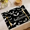 Jogo Americano de Linho para Halloween Série Trick or Treat Tapete de Mesa Combinado Restaurante Decoração de Férias Talheres Tapete de Isolamento Térmico