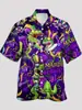 Cardigan Masculino de Manga Curta Transfronteiriço Temu Y2 Gola Camisa Havaiana Trevo de Quatro Folhas Camisa com Estampa Digital 3D