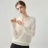 Estilo Minimalista de Lujo Ligero Otoño/Invierno Nueva Moda Cachemir Cuello V Amplio Botones Tejido Suéter Base Delgado para Mujer