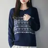 Suéter vintage 100% algodón, nueva camiseta básica de punto jacquard de manga larga para mujer, corte holgado, para otoño e invierno