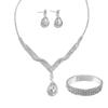 Collar y pendientes de lujo europeos y americanos con forma de gota de agua, cristales y diamantes para novia, para boda, con cuello en V, anillo de mano y bolso, accesorios de boda.