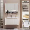 Nuevo Panel de Puerta Pintado de Madera de Caucho Yida con Luz Ambiental Combinación de Gabinete de Baño Lavabo Integrado de Cerámica Gabinete para Lavabo