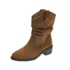 Zapatos Nuevos Botas de Media Caña Gruesas de Moda Otoño Remaches 2026 Fruncidas Versátiles Gamuza Boca Botas de Moda Adelgazantes Mujer Tacones Altos