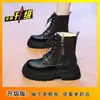 Botas estilo Martin com Cadarço para Mulheres 2026 Outono e Inverno Novas Populares Botas Curtas de Solado Grosso Versátil Estilo Britânico Botas Pretas para Mulheres