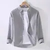 Camisa de lino de manga larga para hombre, camisa de lino de algodón holgada informal japonesa para hombre, camisa de vestir exterior de primavera y verano