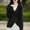 Cárdigan de Lana Pura con Cordones y Cuello en V de Diseño para Mujer Moda Otoño Invierno 2024 Top Chaqueta Tejida Holgada Combinable