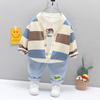 2021 primavera roupas infantis atacado coreano listrado Minnie veludo listrado cardigã manga comprida camisola calças conjunto de três peças