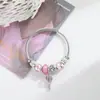 2025 Pulsera de Moda y Sencilla Rosa Globo de Aire Caliente Ojo de Gato Grande con Burbuja Glaseada de Diamante Pulsera de Cuentas con Agujero Grande