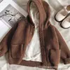 Sudadera con capucha gruesa forrada de forro polar estilo coreano para niñas, cárdigan de punto para niños, cárdigan para niños y bebés, ropa exterior para bebés