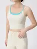 Top de Yoga Bonito com Cor Contrastante nas Costas para Mulheres, Alças Finas, Sutiã Esportivo com Recorte Torcido e Bojos, Top Fitness Pilates