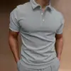 Nueva Camisa Polo de Manga Corta de Venta Caliente para Hombre Comercio Exterior Transfronterizo Simple Color Sólido Casual Cuello de Solapa Camisa Polo