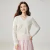 Suéter de Cashmere com Gola V e Botões Estilo Outono/Inverno 2026 Camada Base de Renda Feminina Malha Quente Versátil Emagrecedora
