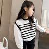 [En Stock] Suéter de Manga Cosida Estilo Occidental para Niñas Primavera y Otoño 2025 Nueva Ropa de Otoño para Niños Suéter para Bebé Niña