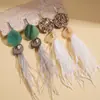 Pendientes Exagerados de Resina con Forma de Pluma Redonda y Borla de Gota de Agua Estilo Étnico Moda Retro Pendientes de Gama Alta