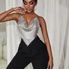 AYJ2026 Top metálico moderno de estilo europeo y americano para discoteca, con escote pronunciado en la espalda, tirantes de cadena y escote en V profundo Y636