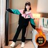 Traje deportivo infantil a juego de colores de moda otoño e invierno casual sudadera con capucha cárdigan con cremallera para niñas pantalones deportivos conjunto de dos piezas