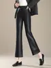 Pantalones de cuero genuino de marca auténtica Haining para mujer, colección primavera/otoño 2026, estilo coreano, corte holgado, piel de cordero, tobilleros, ligeramente acampanados, modernos