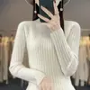 Suéter básico de punto para mujer, cuello redondo, forma de paraguas, rayas, color sólido, Andy Velvet, ropa de primera línea, manga larga, corte ajustado, adelgazante