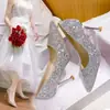 Tacones Altos de Aguja a la Moda, Zapatos de Boda, Zapatos de Boda Nupciales Franceses, Zapatos de Dama de Honor con Lentejuelas de Alta Gama, Nuevo Estilo 2025